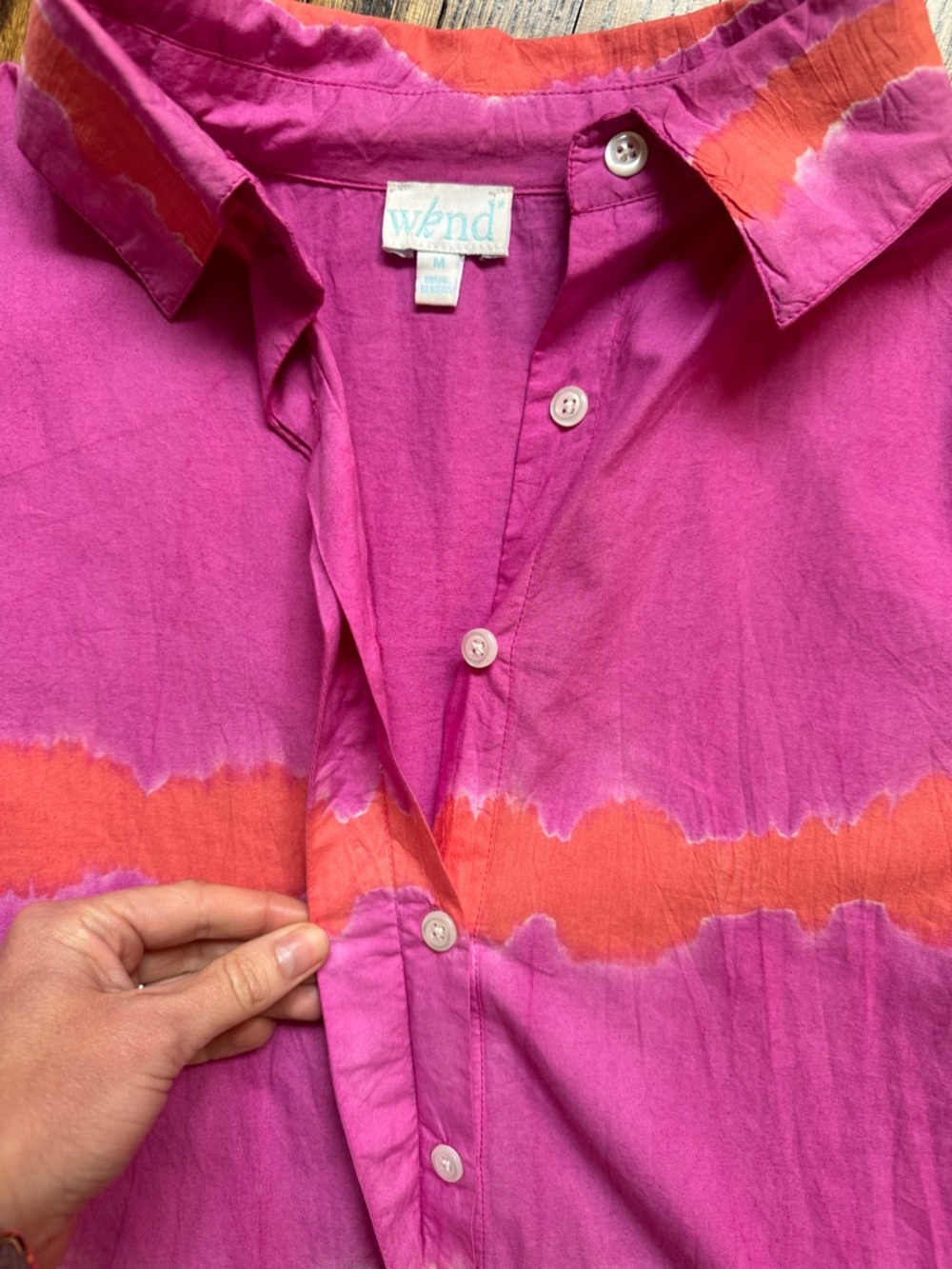 Wknd Button-Front Puff Sleeve Shirt Dress in Pink & Orange Tie-Dye! Like new! 💗🧡 - Picture 3 of 8